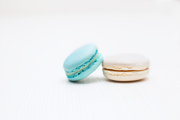 macaroons of white and color aquamarine