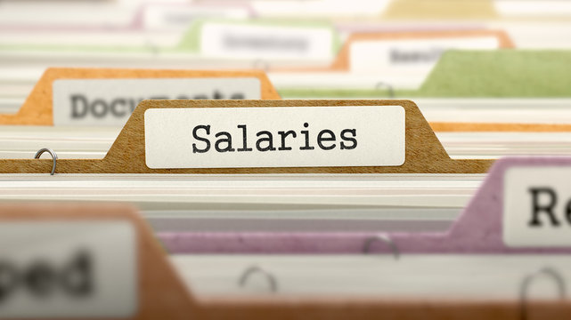 Salaries - Folder Register Name in Directory. Colored, Blurred Image. Closeup View. 3D Render.