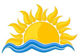 sun Logo with blue wave. 
