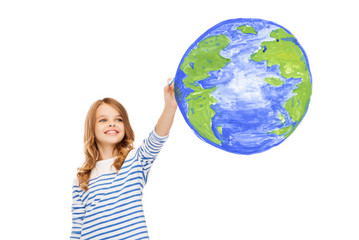 girl drawing planet earth in the air