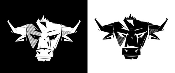 Emblem, symbol, logotype, sign, badge, sticker, poster, bull, buffalo, cow. 