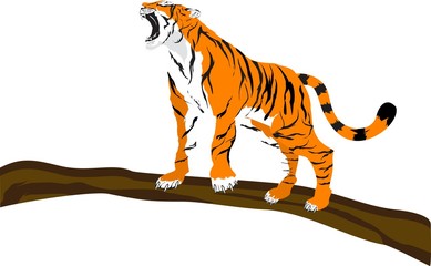 Fototapeta na wymiar Tiger standing on tree trunk vector illustration.