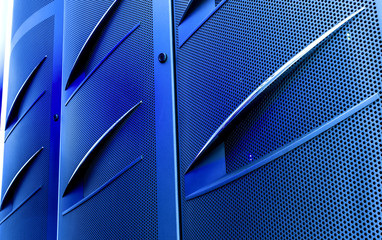 door mainframe in data center blur closeup