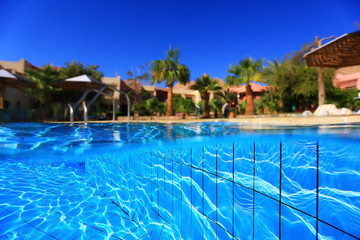 Fototapeta na wymiar Underwater photos of the hotel resort pool