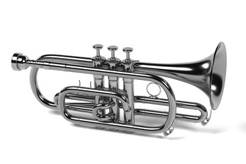 3d rendering of cornet musical instrument