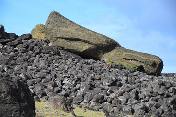 Moai statues Te Pito Kura on Easter Island  - obrazy, fototapety, plakaty