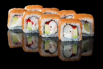 close up of sushi with caviar