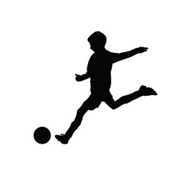 Naklejka premium Young soccer player kicking a ball, isolated vector silhouette f