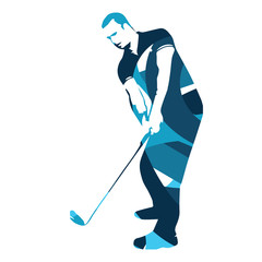 Abstract blue golf player, vector golfer illustration