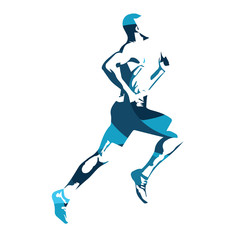 Fototapeta na wymiar Abstract blue vector runner. Running man, vector isolated illust