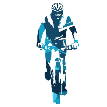 Mountain biker front view. Abstract blue vector illustration