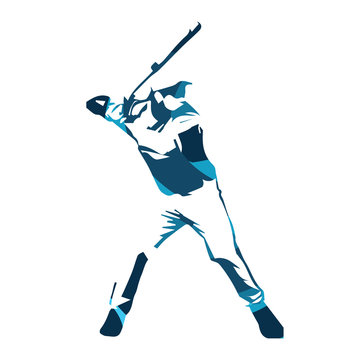 Abstract blue baseball player, vector isolated illustration. Bas