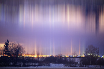 Night winter landscape light poles