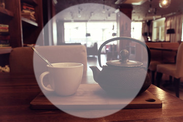 white circle frame for text theme cafe blurred background