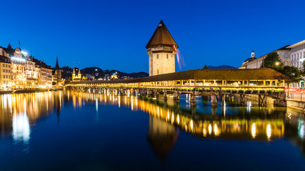 Fototapeta na wymiar LUCERNE, SWITZERLAND - AUGUST 2: Views of the famous bridge Kape