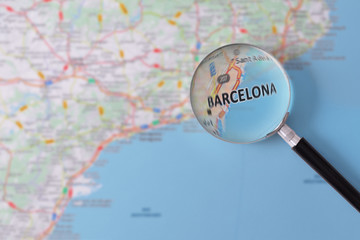 Consultation with magnifying glass map of Barcelona