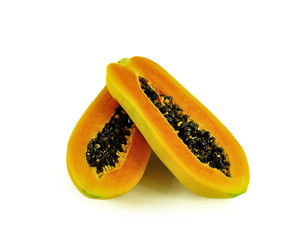 papaya close up isolated on white background