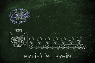 electronic brain on a production line of ideas, artificial brain