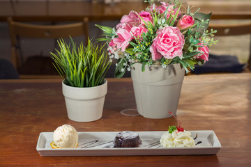 Chocolate lava and Vanilla ice cream with wipping cream