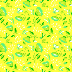 summer decorative seamless background with flowers, bugs and butеукадн