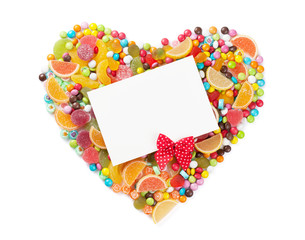Colorful candies, jelly and marmalade heart