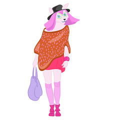 Beautiful watercolor drawing of cat with blue eyes