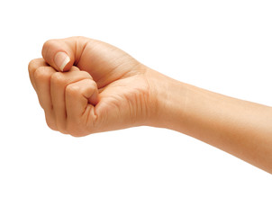 Hand with closed fist, isolated on white background,  Riot protest concept. High resolution product. Close up