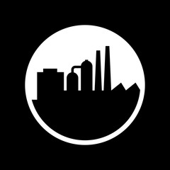 Black and white factory vector icon, industrial architecture