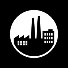 Obraz premium Black and white factory vector icon, industrial architecture