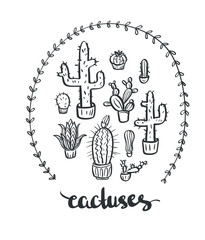 Hand drawn cactus set. Vector illustration. Cactus - lettering