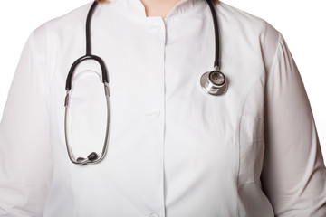 Doctor with stethoscope on a white background