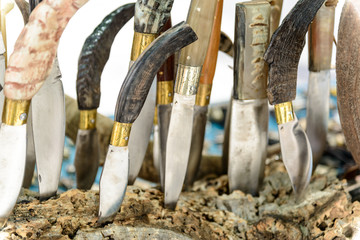 Obraz premium Sardinian Artigianal Knives / Artigianal Sardinian knives with handle in horn bone, built by craftsman cutler.