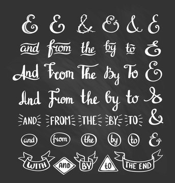 collection of hand sketched ampersands and catchwords made in vector. Handsketched set of design elements. Calligraphic detailes.