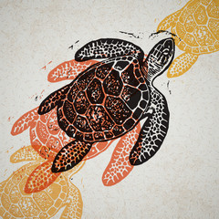 Vector Sea Turtle in abstract composition.