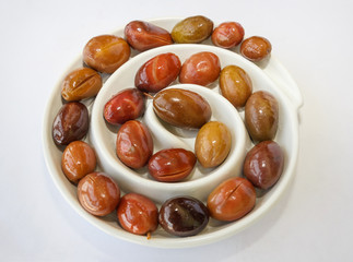 olives on plate in a spiral