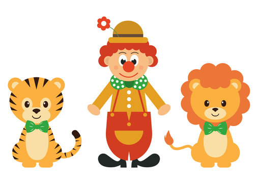 tiger and clown and lion