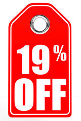 Discount 19 percent off. 3D illustration.