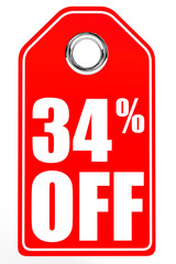 Discount 34 percent off. 3D illustration.
