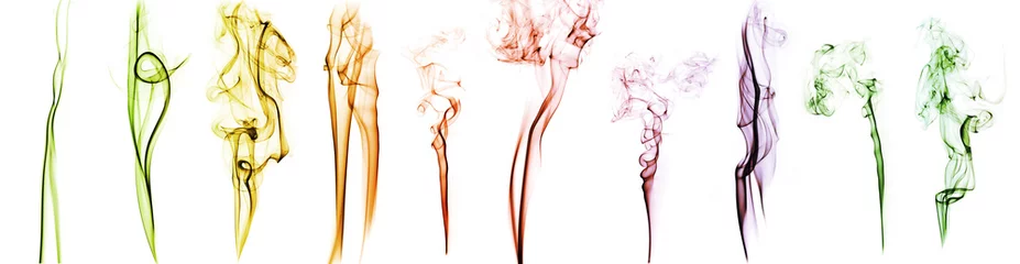Fotobehang collection of patterns of colored abstract smoke isolated on white © bint87