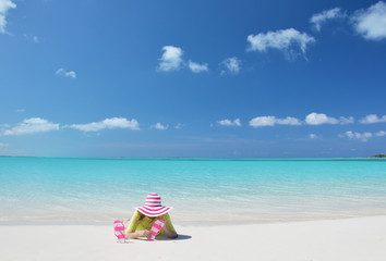 Girl on the beach of Exuma, Bahamas