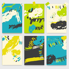 Set of creative universal brush stroke  cards. Hand Drawn textures. For  banner, poster, card, invitation, placard, brochure, flyer. Vector. Isolated.