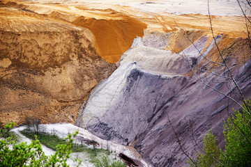 destroyed layers of soil in the pit from lignite (brown coal) strip mining