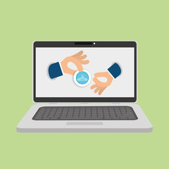 Buy online over white background, laptop design