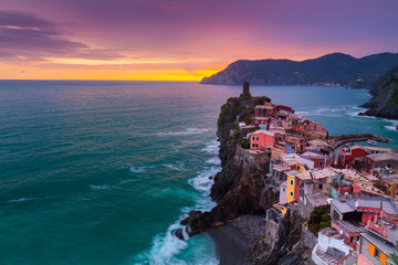Beautiful evening scenery in Cinque Terre, Italy