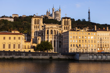 Fototapeta na wymiar Basilica of Notre-Dame de Fourviere and Lyon Cathedral