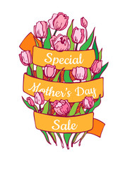Mother's day sale illustration. Cartoon flower drawing