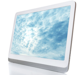 Modern tablet pc isolated on white. Cloud storage concept