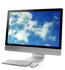 Modern computer isolated on white.Cloud storage concept