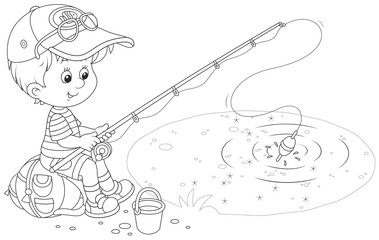 Little fisher on a pond