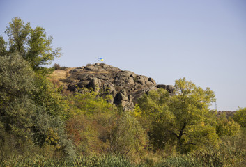 ukrainian flag in mountain